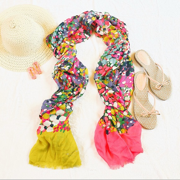 kate spade Accessories - Kate Spade Floral Dot Colorful Oblong Logo Scarf
